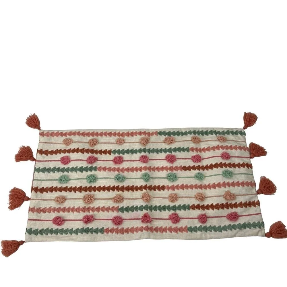 Pier 1 Boho Throw Pillow Case Cover Tassels Fringe Embroidered Pom Pom 29